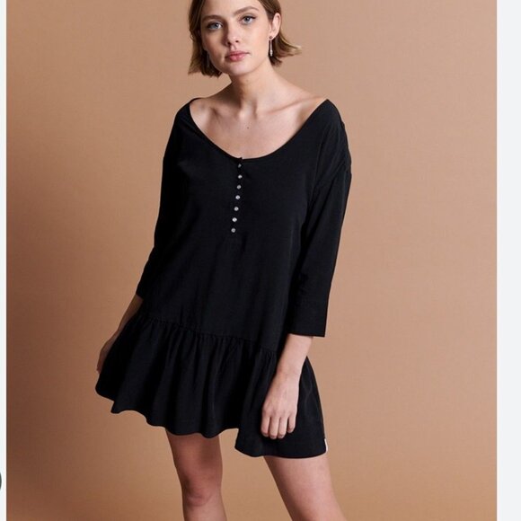 One Teaspoon Rango Black Lyocell Scoop Neck Ruffle Hem Mini Dress Size Medium M - Picture 15 of 15